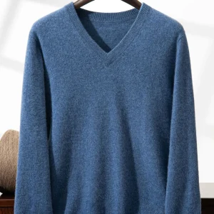 2026 Inner Mongolia Cashmere Wool Men V-neck Sweater Casual Summer Wool Long Sleeves Wool  Sweater