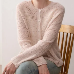 Women's Cardigan Cashmere Crew Neck Casual High Quality Solid Color Stylish Sweater