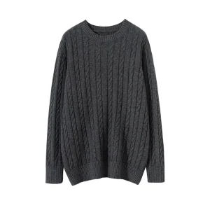 100% Wool Knitted Pullover New Men's Winter Thick Round Neck Long Sleeve Wool Sweater Direct Sales