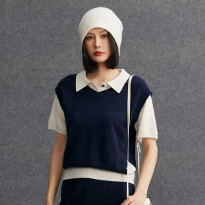 Cashmere Wool Blend Short Sleeve Base Layer Sweater Autumn Women's Casual Collar Knit Made in