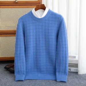 New High-quality Men's 100%wool Sweater Crewneck Solid Color Casual Soft Wool Pullover