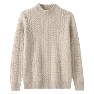 100% Pure Wool Sweater Men's High Neck Pullover Sweater New Loose Fit Thick Wool Top with Knitted Base Layer