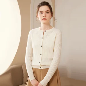 Round Neck Cashmere Knit Cardigan for Women Long Sleeve Loose Coat New Autumn Winter Top Versatile Comfortable Skin-Friendly