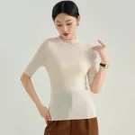 Women's Slim Fit Round Neck Short Sleeve Wool Sweater Seamless 100% Wool Thin Wool Pullover Inner Wear Wool Tops