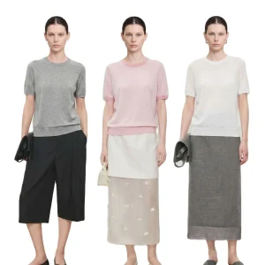 Acetate Wool Round Neck Knitted Short Sleeve Solid Color Loose Pullover T-Shirt Thin Knit Top