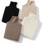 2026 Sweater Tops 100%cashmere Vest Turtleneck Sleeveless Solid Color Soft Casual Elegant Knitwear Vest for Women