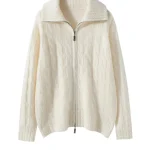 Autumn/Winter New Women's Cashmere Cardigan Polo Collar Zipper Knitted Lapel Loose Long-sleeve Base Sweater Jacket