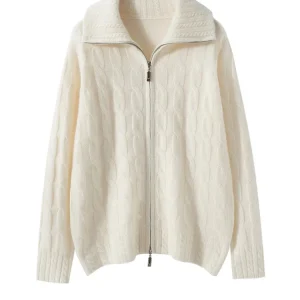 Autumn/Winter New Women's Cashmere Cardigan Polo Collar Zipper Knitted Lapel Loose Long-sleeve Base Sweater Jacket