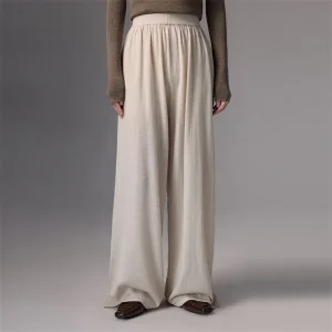 Women's 100% Wool Pants Lightweight Wide Leg Pants Elastic Waist Made Solid Color Knit Wool Pants