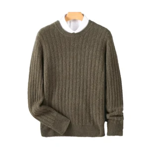 100% Wool Men Pullover Inner Mongolia Round Neck Thick Knitted Warm Wool Sweater Winter Wool Base Layer
