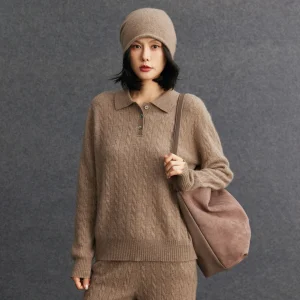 Knitwear Design Luxury Soft Long Sleeve Cashmere Wool Knit Pullover Polo Sweater