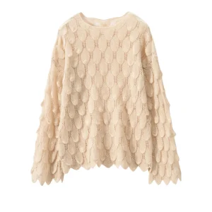 Cashmere Sweater Women's Top Hollow Feather Design Fashionable Thin Spring Autumn Inner Wear Cashmere Bottoming Sweater