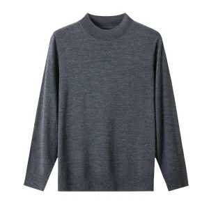 Men's Fine Wool Sweaters High-neck Long-sleeved Wool Knitwear Solid Color Casual Wool Tops