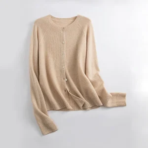 New Women's Wool Knit Cardigan Solid Color Round Neck Single-Breasted Wool Sweater Direct Sales