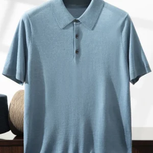 60-Count Fine Spun Pure Wool Knitted Short-Sleeve  Shirt for Men Summer Thin Fashion Loose Half-Sleeve T-Shirt