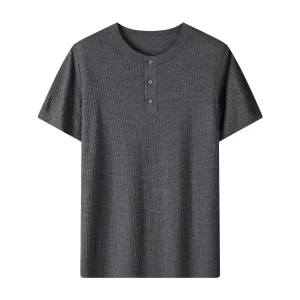 Solid Color Wool Knit Sweater 100% Fine Wool Crew Neck Short-sleeved Pullover Casual Striped Wool Top