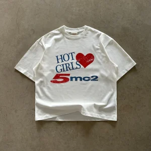 Heart Lock Graphic Knitted Printed T-shirt Men Women Streetwear Oversized Heavyweight Cotton Y2K Style White