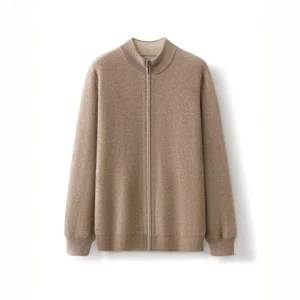 Men's 100% Pure Wool Cardigan Jacket Reversible Solid Color Knitted Wool Sweater with Zipper Men's Winter Top