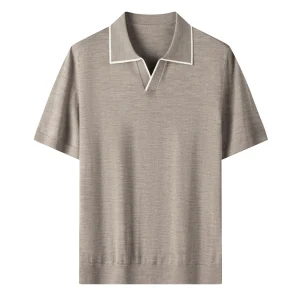 Men's Wool Sweaters V-Neck Short-Sleeve Pullovers Fine Wool Knitwear