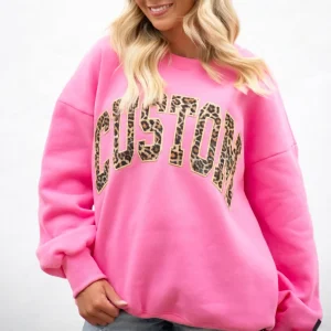 Women's Plus Size Cotton Crewneck Sweatshirt Leopard Print Varsity Letter Casual Streetwear Sweatshirt