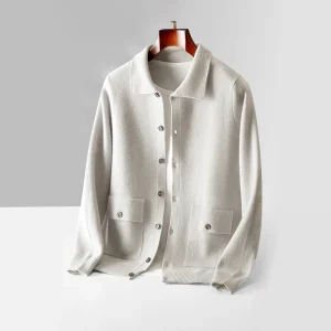 Winter Knitted Wool Men's Sweater Inner Mongolia Solid Color Thick Wool Cardigan with Pockets