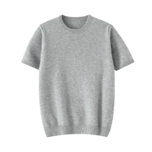 Autumn Wool Knit Short-Sleeve Base Shirt Inner Mongolia 100% Pure Wool Round Neck Solid T-Shirt Men's Wool Pullover