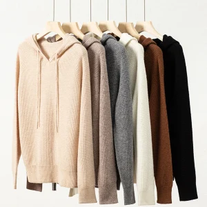 Women's Pure Wool Hoodie Solid Color Long-sleeved Knitted Wool Pullover Direct Sales