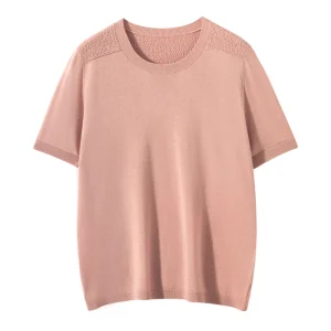 Summer Women's Round Neck Mulberry Silk Knit Short Sleeve Solid Color T-Shirt Mulberry Silk Pullover Base Layer