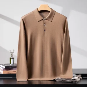 2026 New 100% Wool High Quality Men's Polo Sweater Casual Pullover Top for Spring