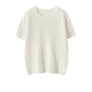 Cashmere Twisted Round Neck Short Sleeve Embroidery-Enabled High-End Old Money Style Knitted Twisted Short  Versatile Knitwear