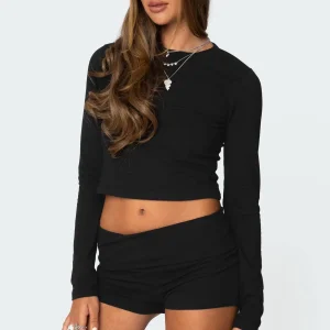 Hot Sale Solid Black Crew Neck Cropped Length Slim Fit Heavyweight Cotton Women Long Sleeve T-shirt Trendy Streetwear Top
