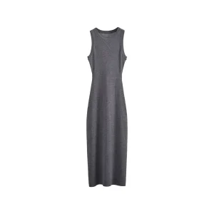 Yangzi Yarn  Women's Midi-Length Inner Vest Elastic Slim Fit Knitted Sleeveless Simple Solid Summer Style 100% Pure Wool Dress