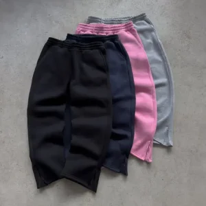 Men's Breathable Elastic Waist Heavyweight High Street Style Open Leg Drawstring Knitted Polyester/Cotton Flat