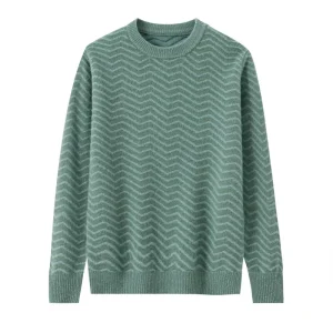 New 100% Pure Wool Sweater Men's Crew Neck Thick Pullover Sweater Color Block Jacquard Knit Wool Base Layer Sweater