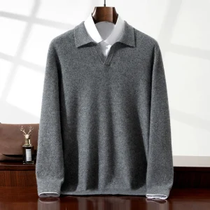 2026 High Quality Sweater Knit Cashmere Wool Sweater Autumn Winter Polo Long Sleeve Elegant Jumpers Pullover Men
