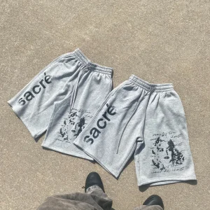 Men's Sweat Shorts Breathable Street Wear Screen Print Casual Distressed Elastic Waist Mens Shorts