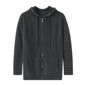 Autumn Winter New Style 100% Wool Men's Hooded Sweatshirt Loose Casual Knitted Solid Color Sweater Solid Color Coat