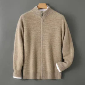 Solid Color Wool Sweater Men's High-Neck Knitted Thick Wool Sweater Cardigan Casual Wool Coat