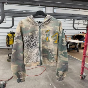 Streetwear Acid Wash Camo Jacket Oversized French Terry Cotton Baggy Women Boxy Zipup Hoodie Embroidered Breathable