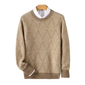2026 New Autumn/Winter Men's Wool Sweater Round Neck Knit Sweater Casual Thick Long Sleeved Wool Base Layer