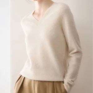 V Neck Sweater Thickened V Neck Cashmere Knit Sweater for Women