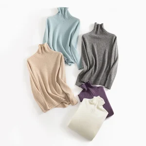 In Stock Women Knit High-Neck Wool Sweater Seamless One-Piece Solid Wool Pullover Direct Sales
